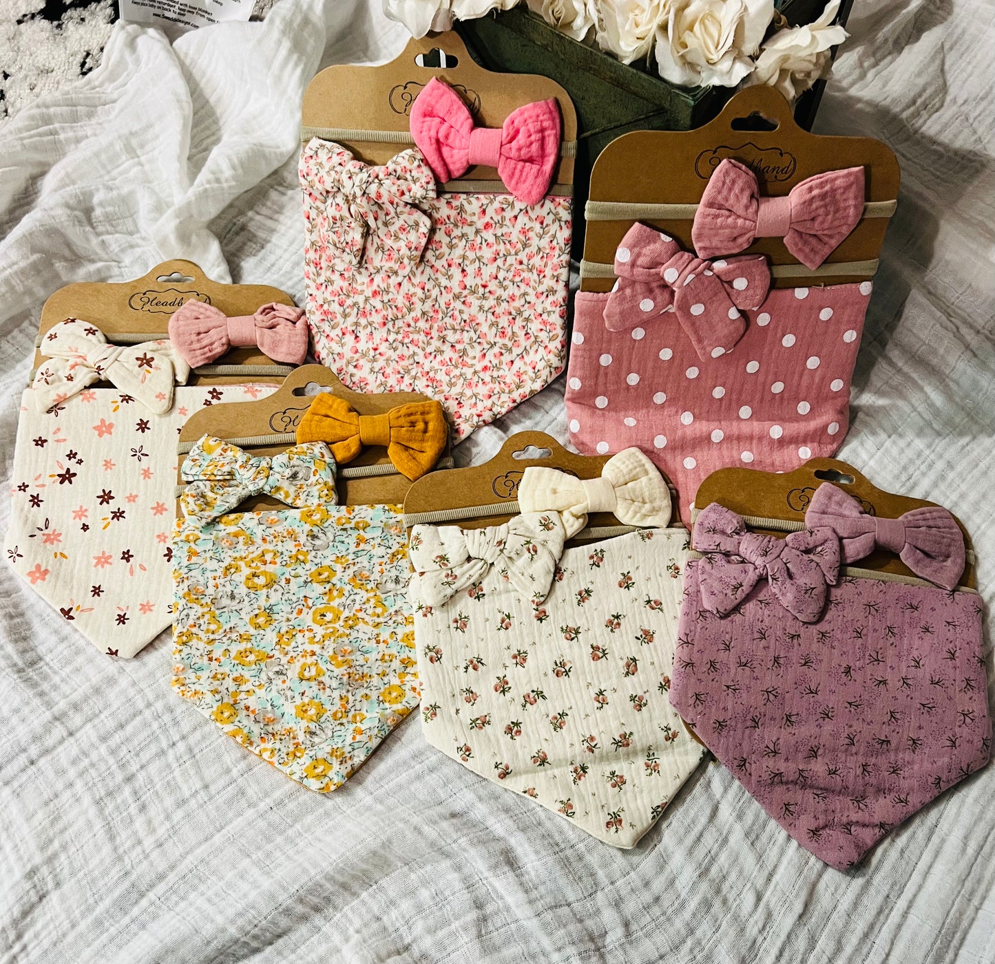 3 Pcs./Muslin Set Bib/Hairband for Baby girl