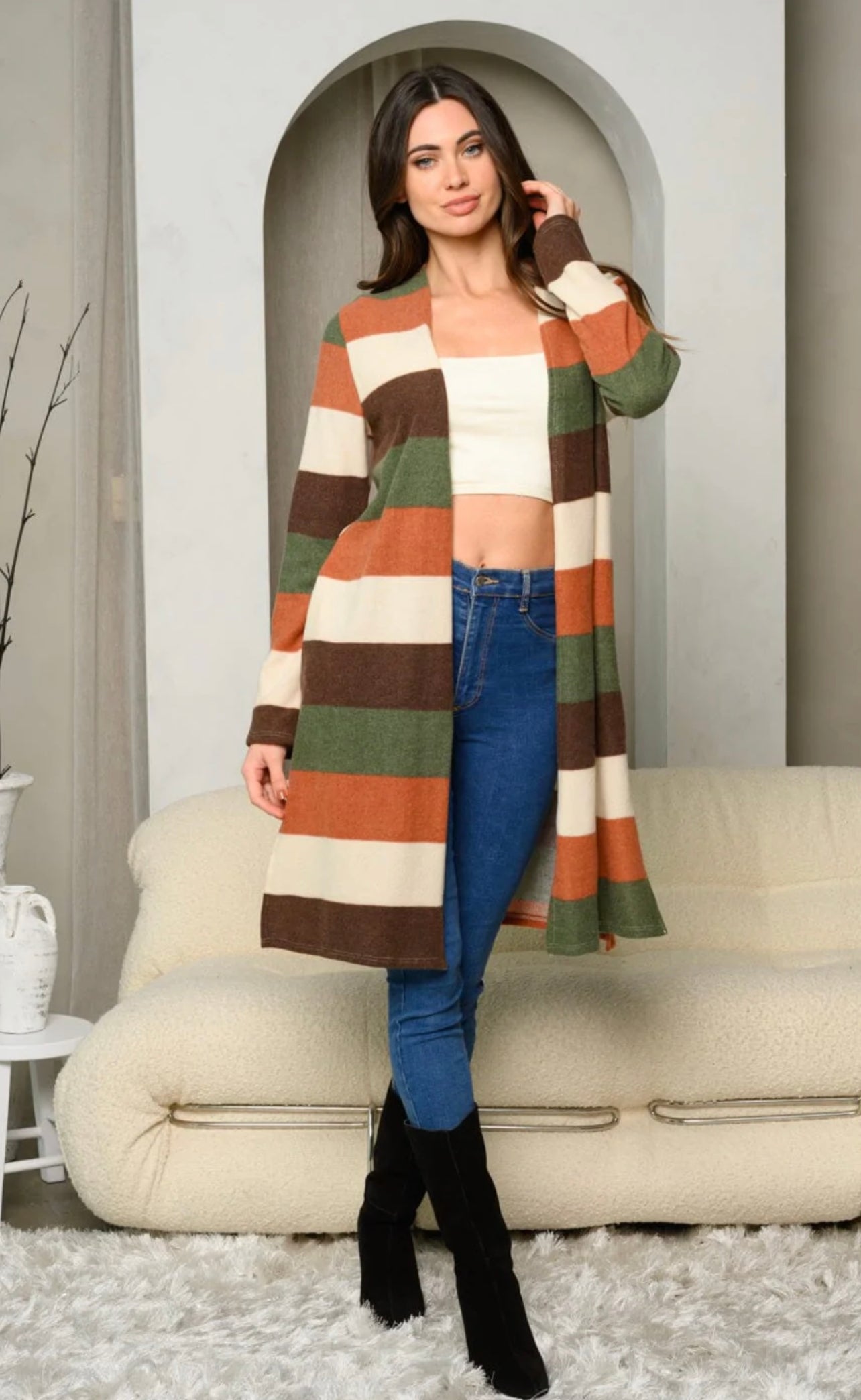WOMEN'S LONG SLEEVE COLORBLOCK OPEN FRONT CARDIGAN