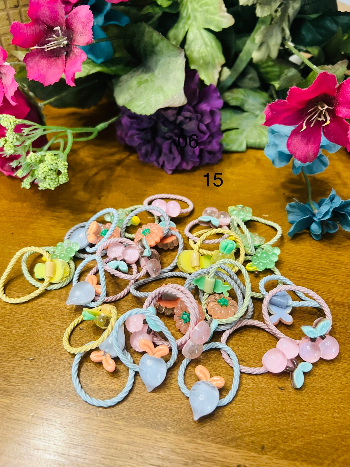 30 Pieces Luxury Resin Fruit Baby/Kids Elastic Rubber Band