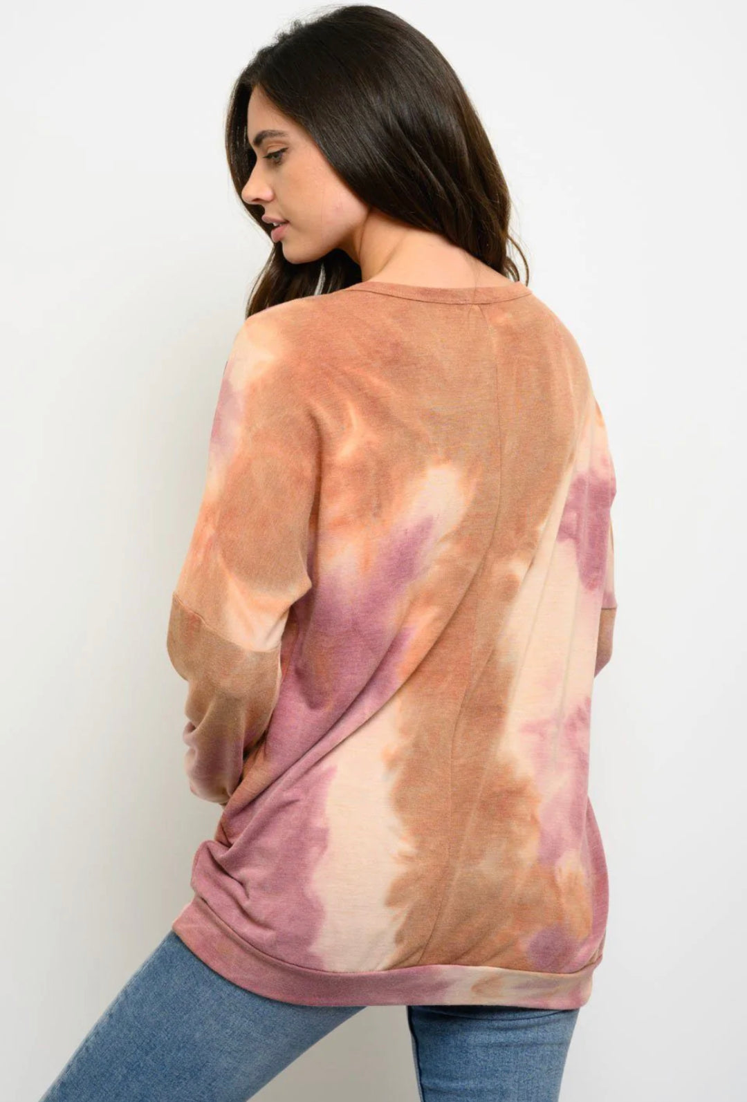 WOMEN'S PLAID TIE DYE PRINT LONG SLEEVE TOP