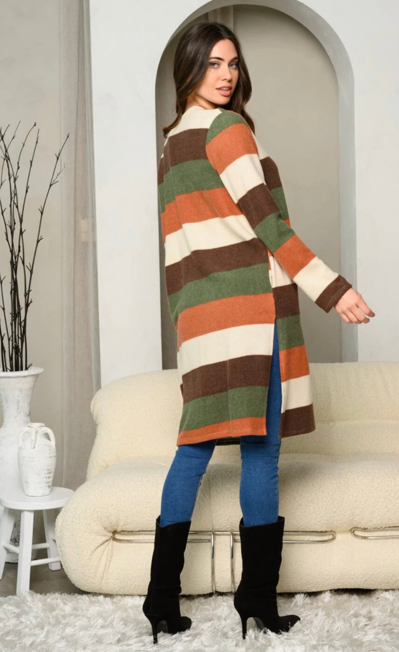 WOMEN'S LONG SLEEVE COLORBLOCK OPEN FRONT CARDIGAN