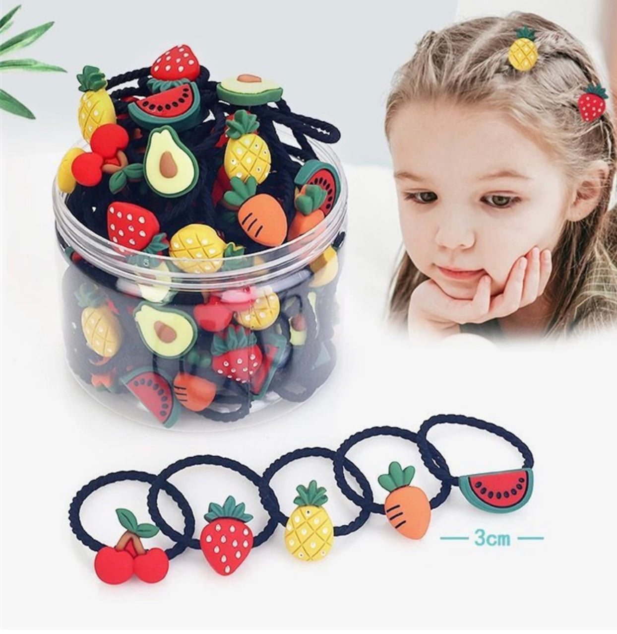30 Pieces Luxury Resin Fruit Baby/Kids Elastic Rubber Band