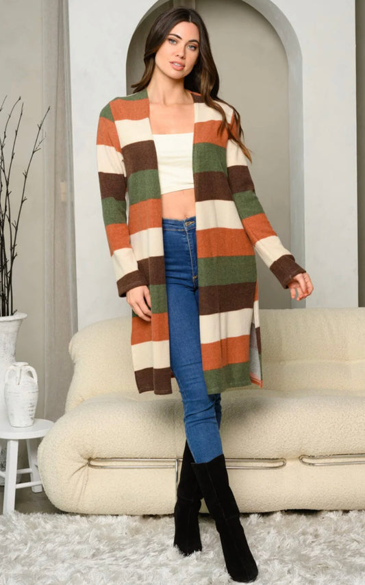 WOMEN'S LONG SLEEVE COLORBLOCK OPEN FRONT CARDIGAN